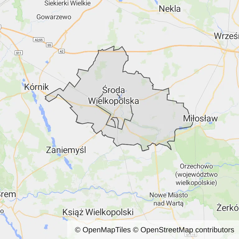 Mapa z zaznaczoną Środzie Wielkopolskiej