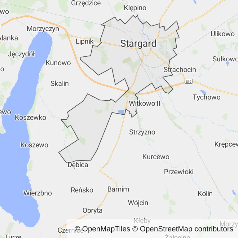 Mapa z zaznaczonym Stargardzem