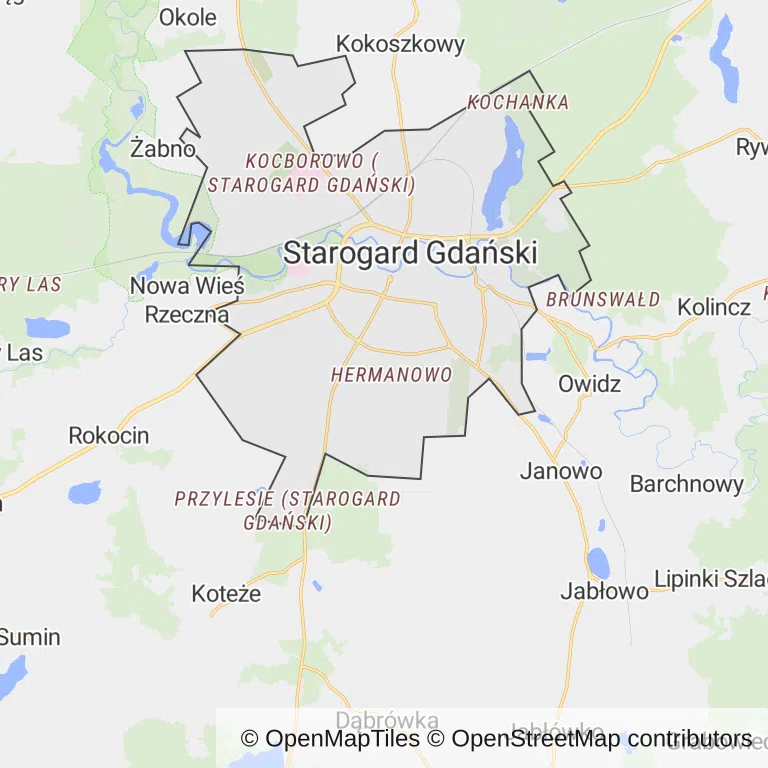 Mapa z zaznaczonym Starogardzie Gdańskim
