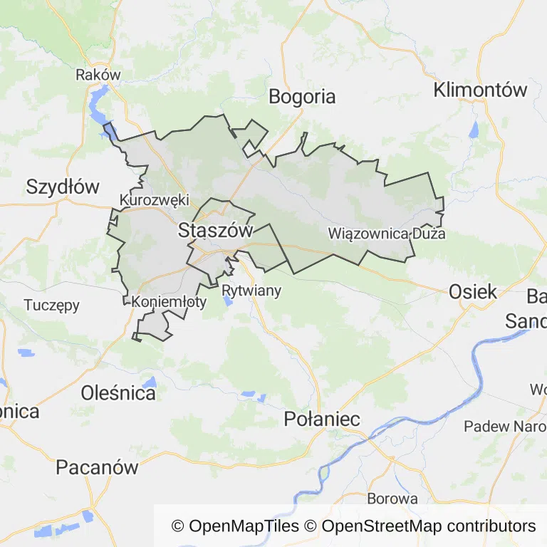 Mapa z zaznaczonym Staszowem