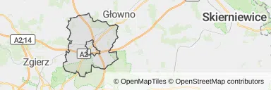 Mapa z zaznaczonym Strykowem