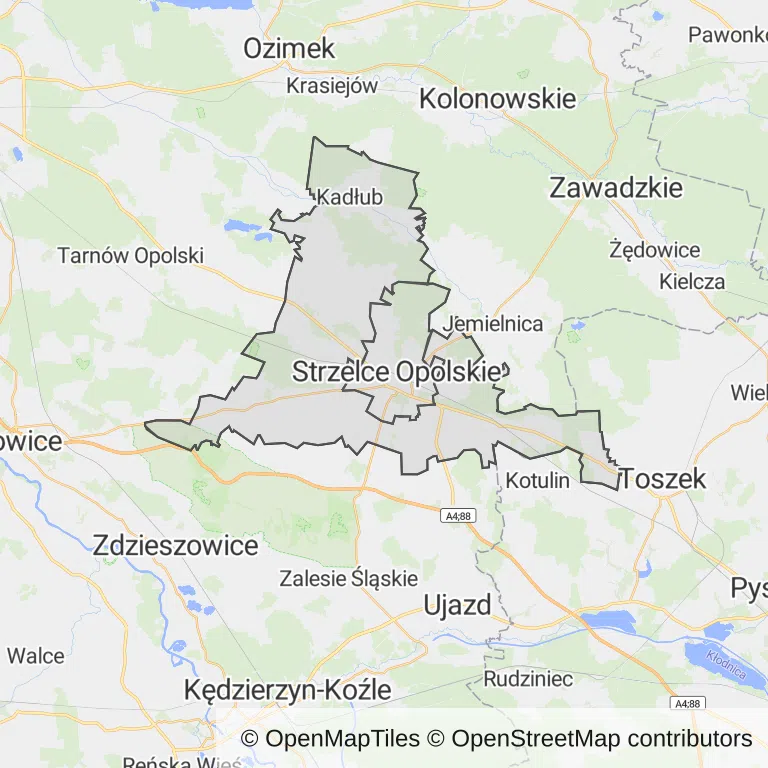 Mapa z zaznaczonym Strzelcach Opolskich