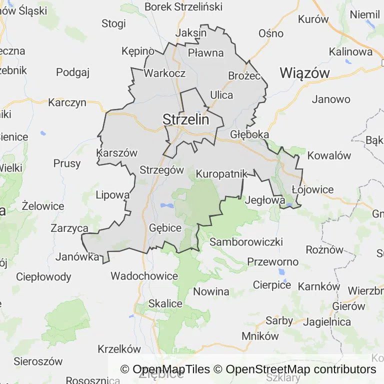 Mapa z zaznaczonym Strzelinem