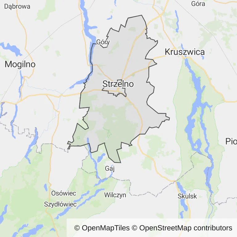 Mapa z zaznaczonym Strzelnem