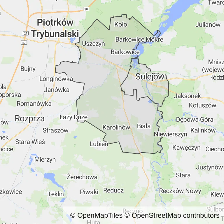 Mapa z zaznaczonym Sulejowem