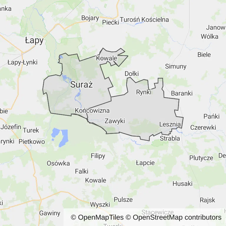 Mapa z zaznaczonym Surażu