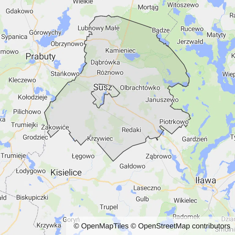 Mapa z zaznaczonym Suszem