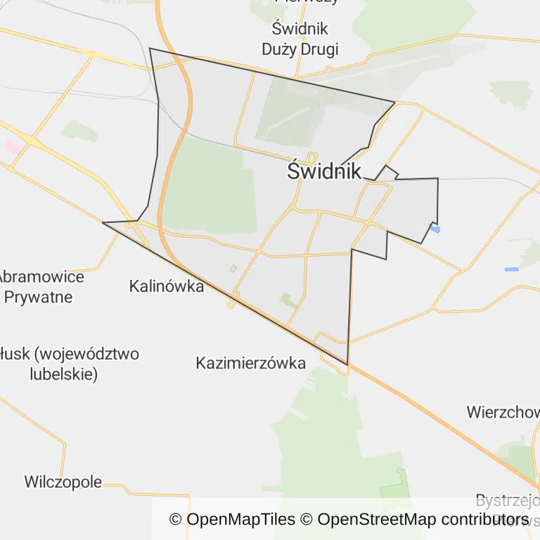 Mapa z zaznaczonym Świdnikiem