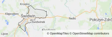 Mapa z zaznaczonym Świdwinem