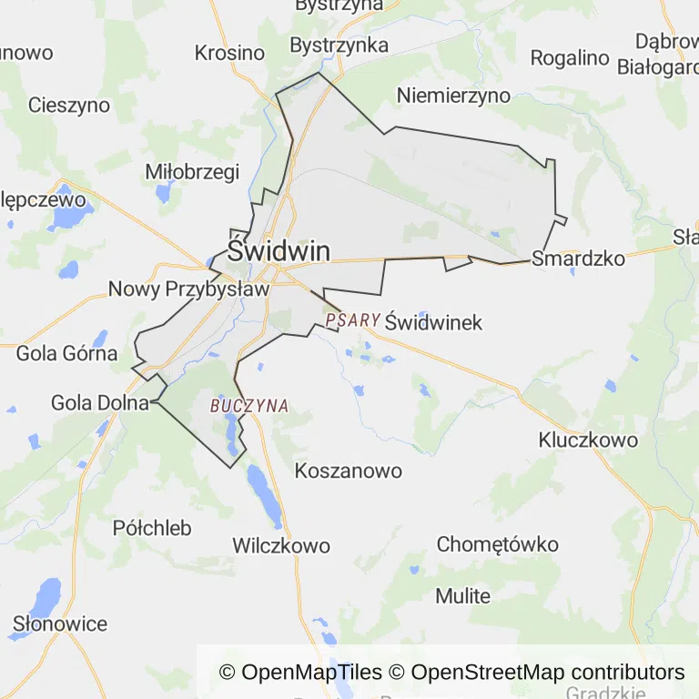 Mapa z zaznaczonym Świdwinem