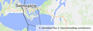 Mapa z zaznaczonym Świnoujściu