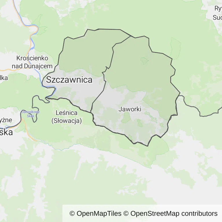 Mapa z zaznaczonym Szczawnicy
