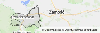 Mapa z zaznaczonym Szczebrzeszynem