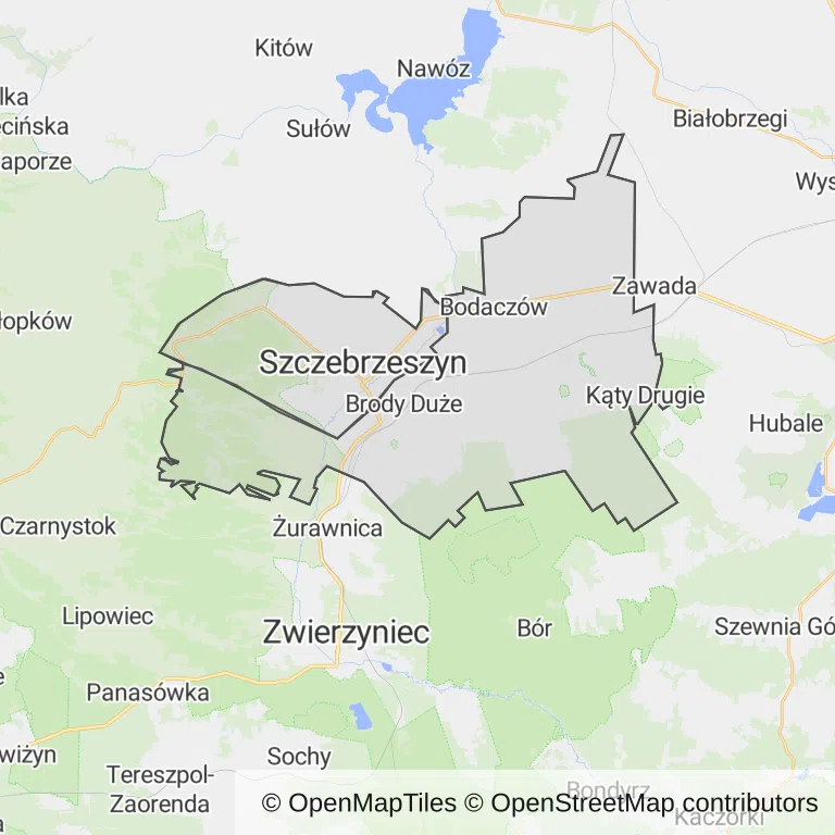 Mapa z zaznaczonym Szczebrzeszynem