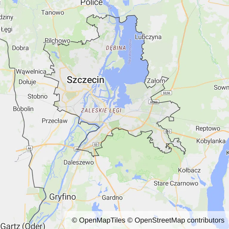 Mapa z zaznaczonym Szczecinem