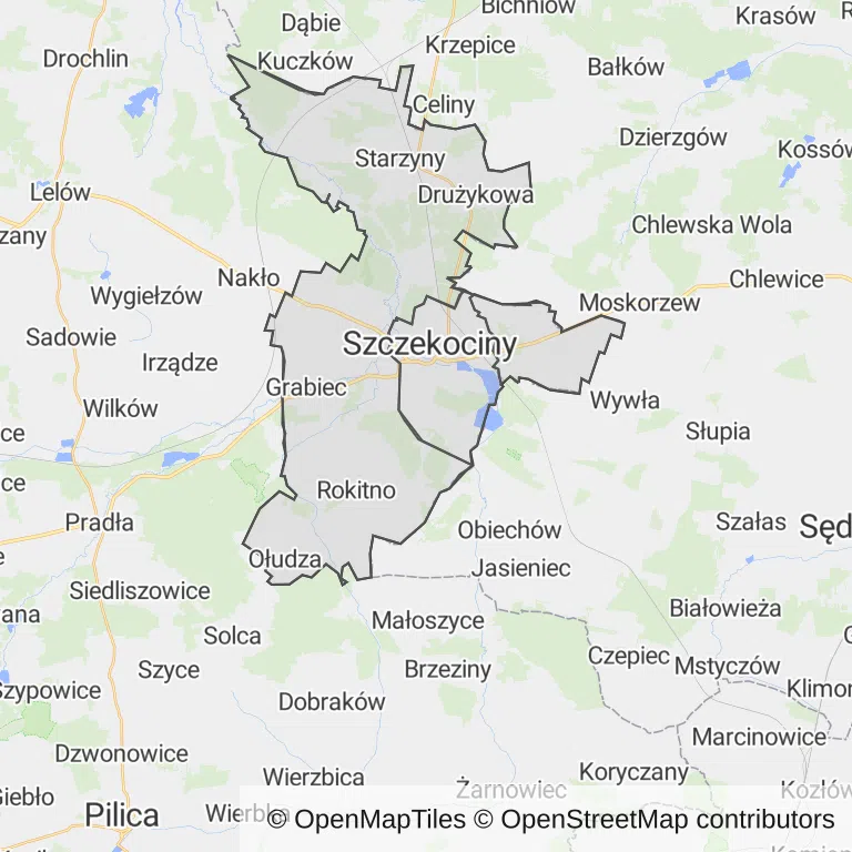 Mapa z zaznaczonym Szczekocinami