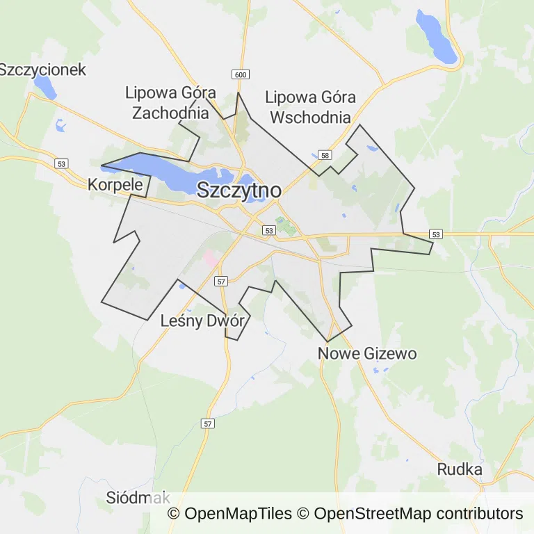 Mapa z zaznaczonym Szczytnem