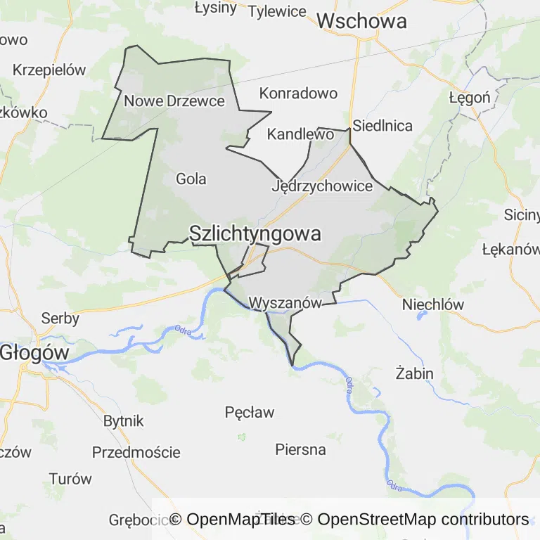 Mapa z zaznaczoną Szlichtyngowem