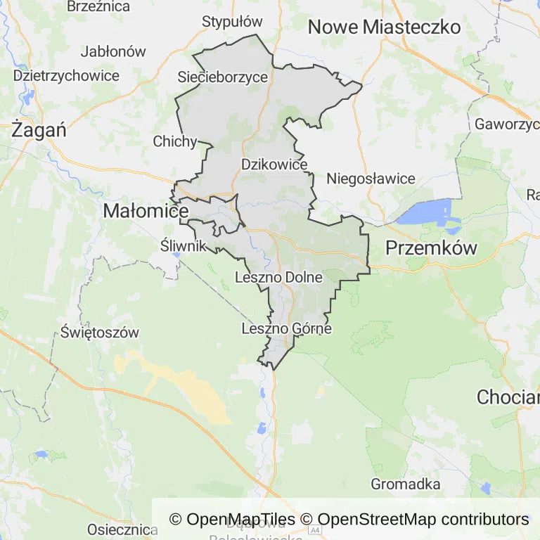Mapa z zaznaczoną Szprotawem