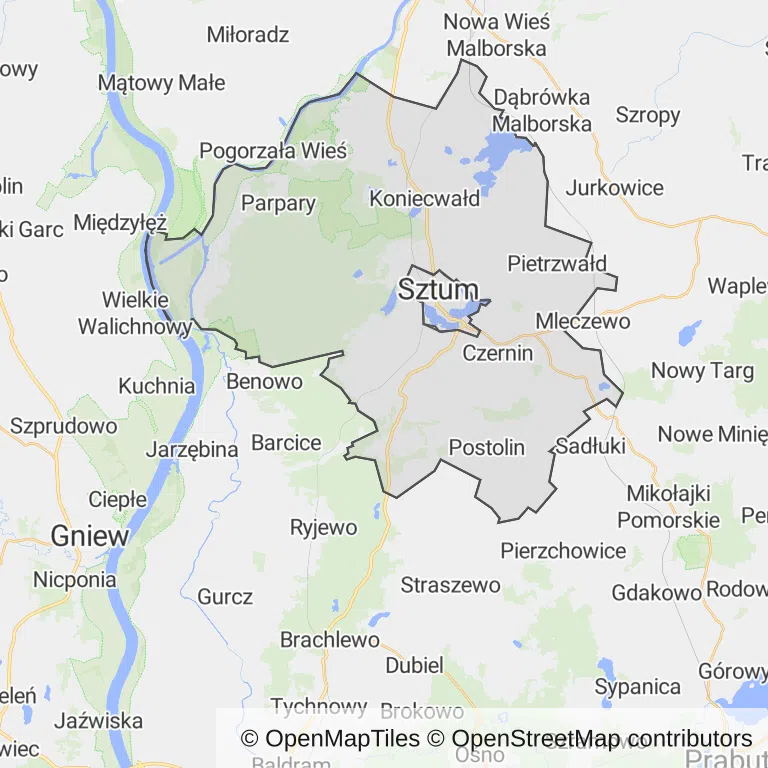 Mapa z zaznaczonym Sztumem