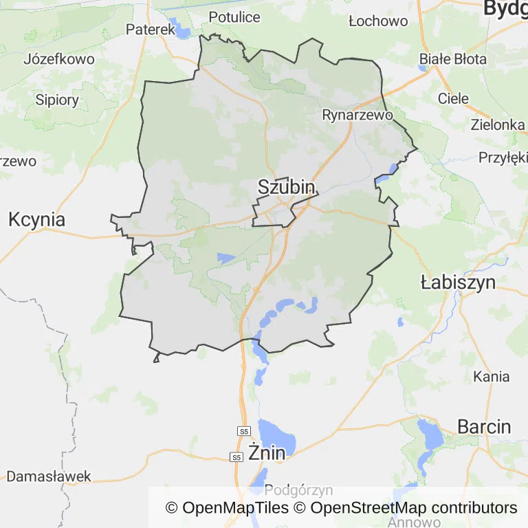 Mapa z zaznaczonym Szubinem