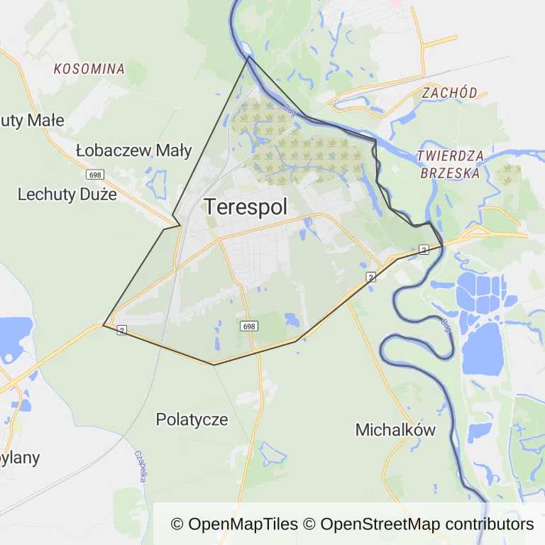 Mapa z zaznaczonym Terespolu