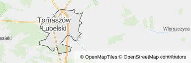 Mapa z zaznaczonym Tomaszowie Lubelskim
