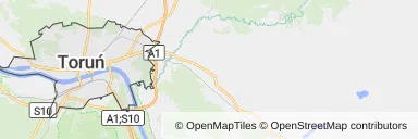 Mapa z zaznaczonym Toruniem