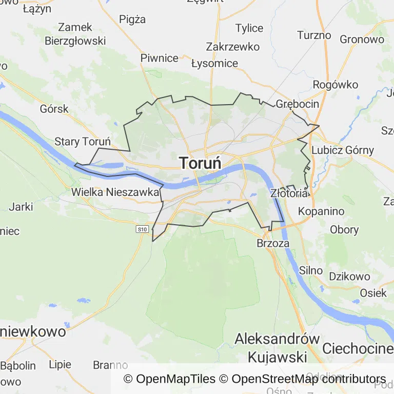 Mapa z zaznaczonym Toruniem