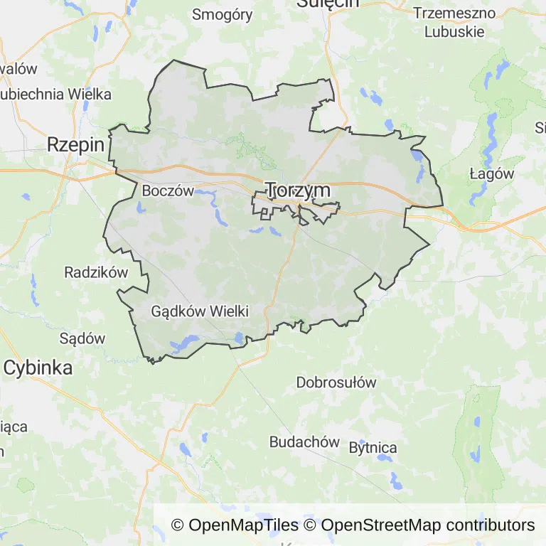 Mapa z zaznaczonym Torzymiu