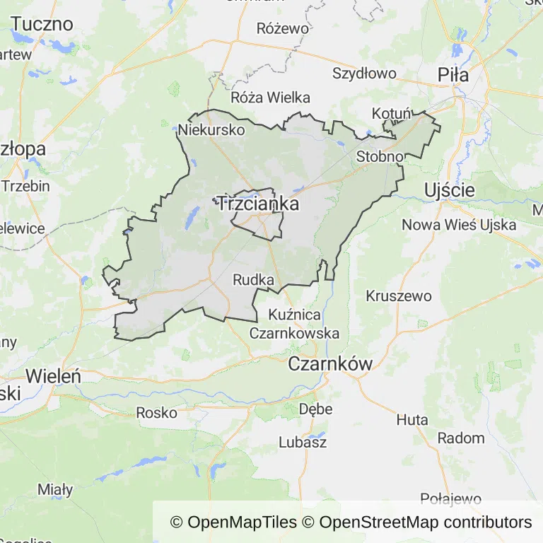 Mapa z zaznaczoną Trzcianką
