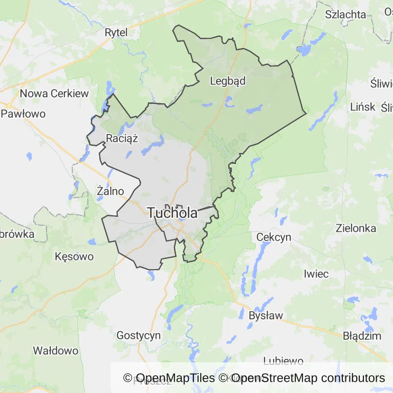Mapa z zaznaczoną Tucholi