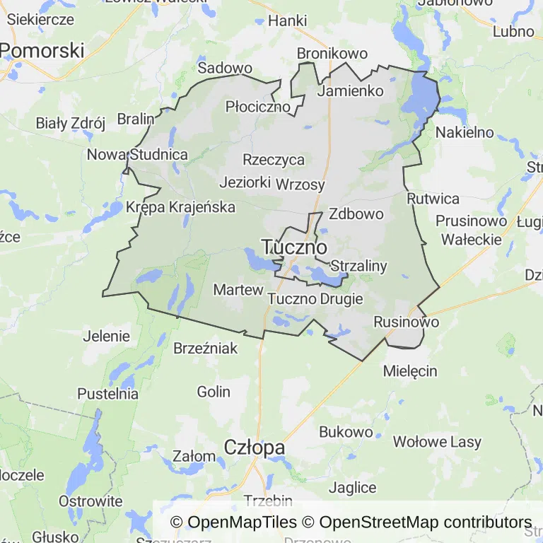 Mapa z zaznaczonym Tucznem