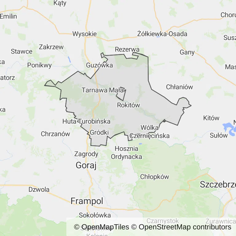 Mapa z zaznaczonym Turobinem