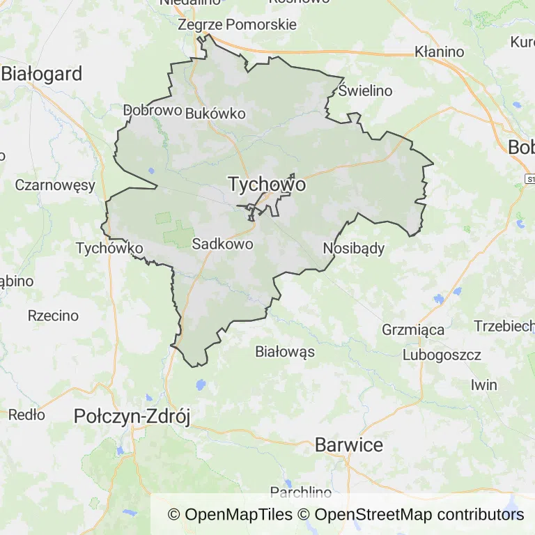 Mapa z zaznaczonym Tychowem