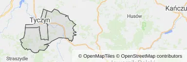 Mapa z zaznaczonym Tyczynem