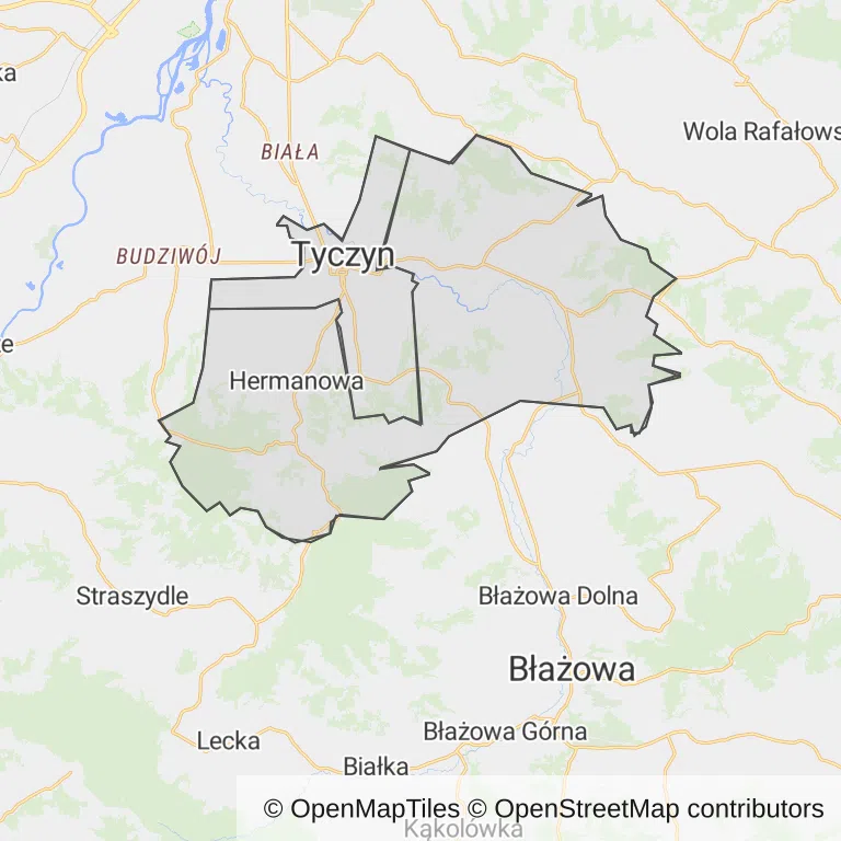 Mapa z zaznaczonym Tyczynem
