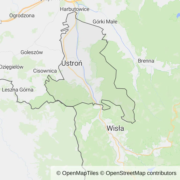 Mapa z zaznaczonym Ustroniu