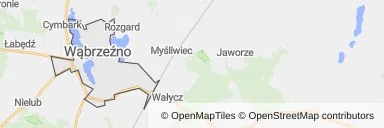 Mapa z zaznaczonym Wąbrzeźnem