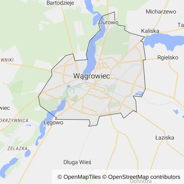 Mapa z zaznaczonym Wągrowcu