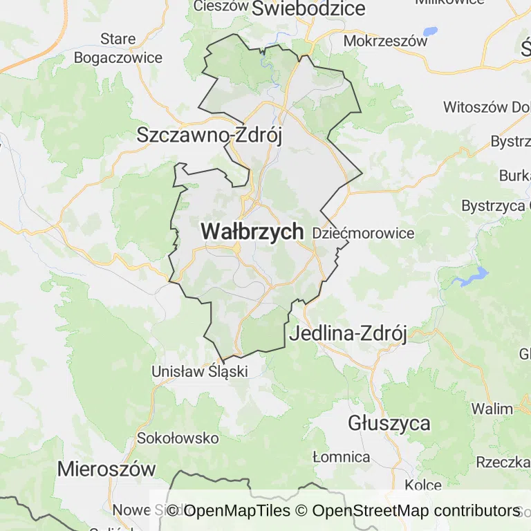 Mapa z zaznaczonym Wałbrzychu
