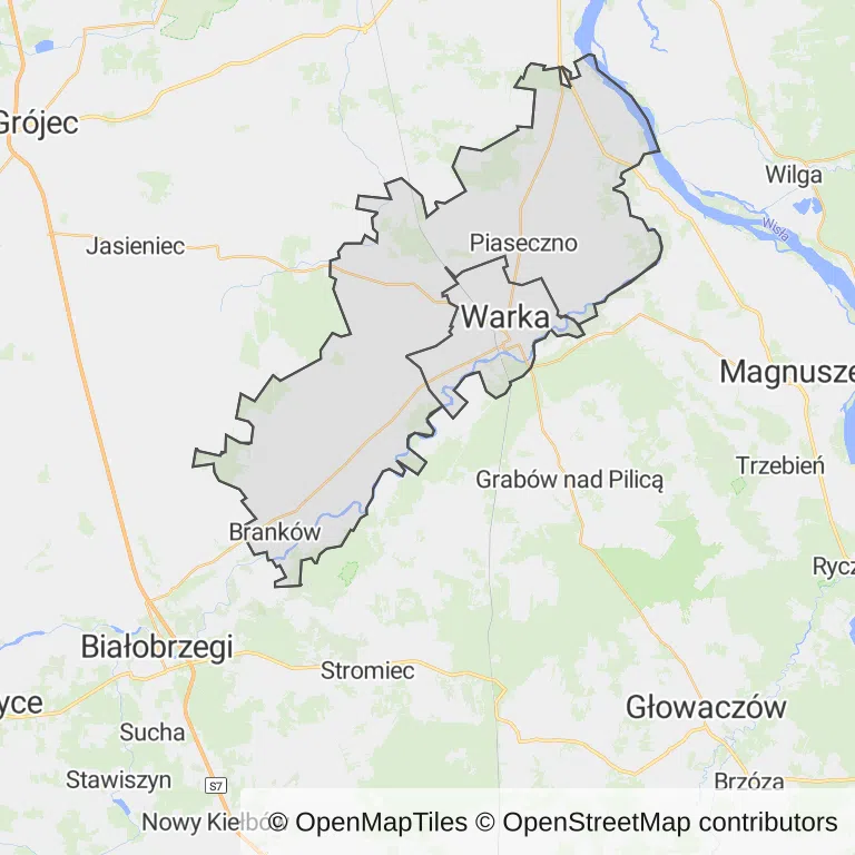 Mapa z zaznaczoną Warką
