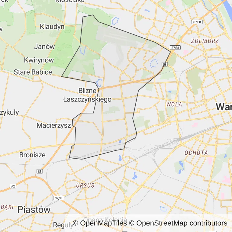 Mapa z zaznaczonym Bemowem w Warszawie