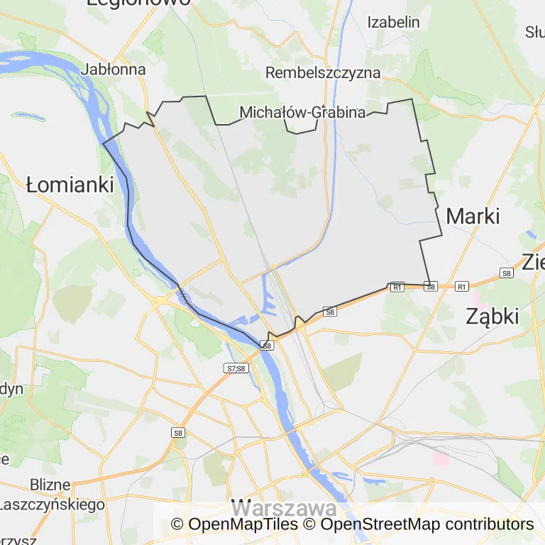 Mapa z zaznaczoną Białołęką w Warszawie