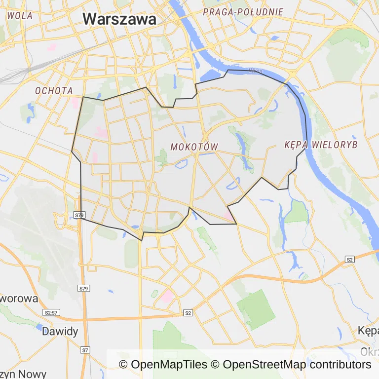 Mapa z zaznaczonym Mokotowem w Warszawie