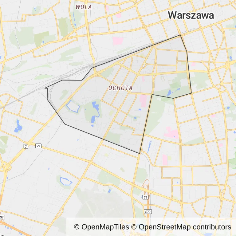 Mapa z zaznaczoną Ochotą w Warszawie