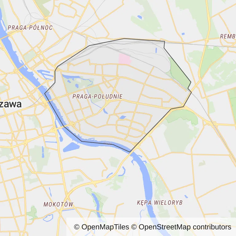 Mapa z zaznaczonym Południem w Warszawie