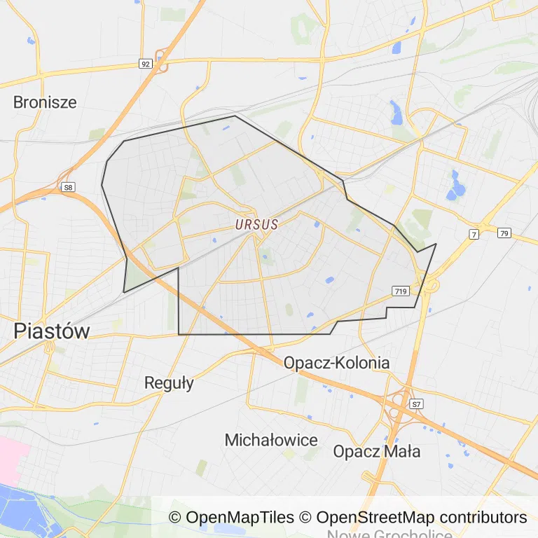 Mapa z zaznaczonym Ursusem w Warszawie