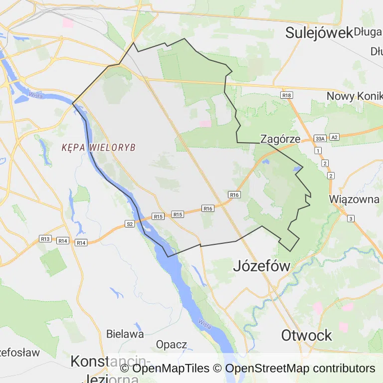 Mapa z zaznaczonym Wawrem w Warszawie