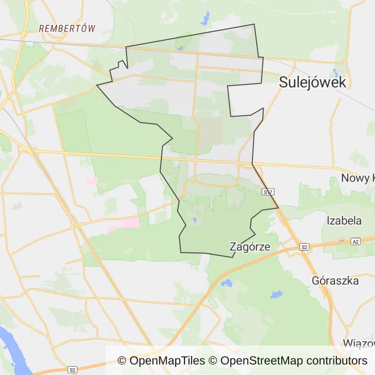 Mapa z zaznaczoną Wesołą w Warszawie